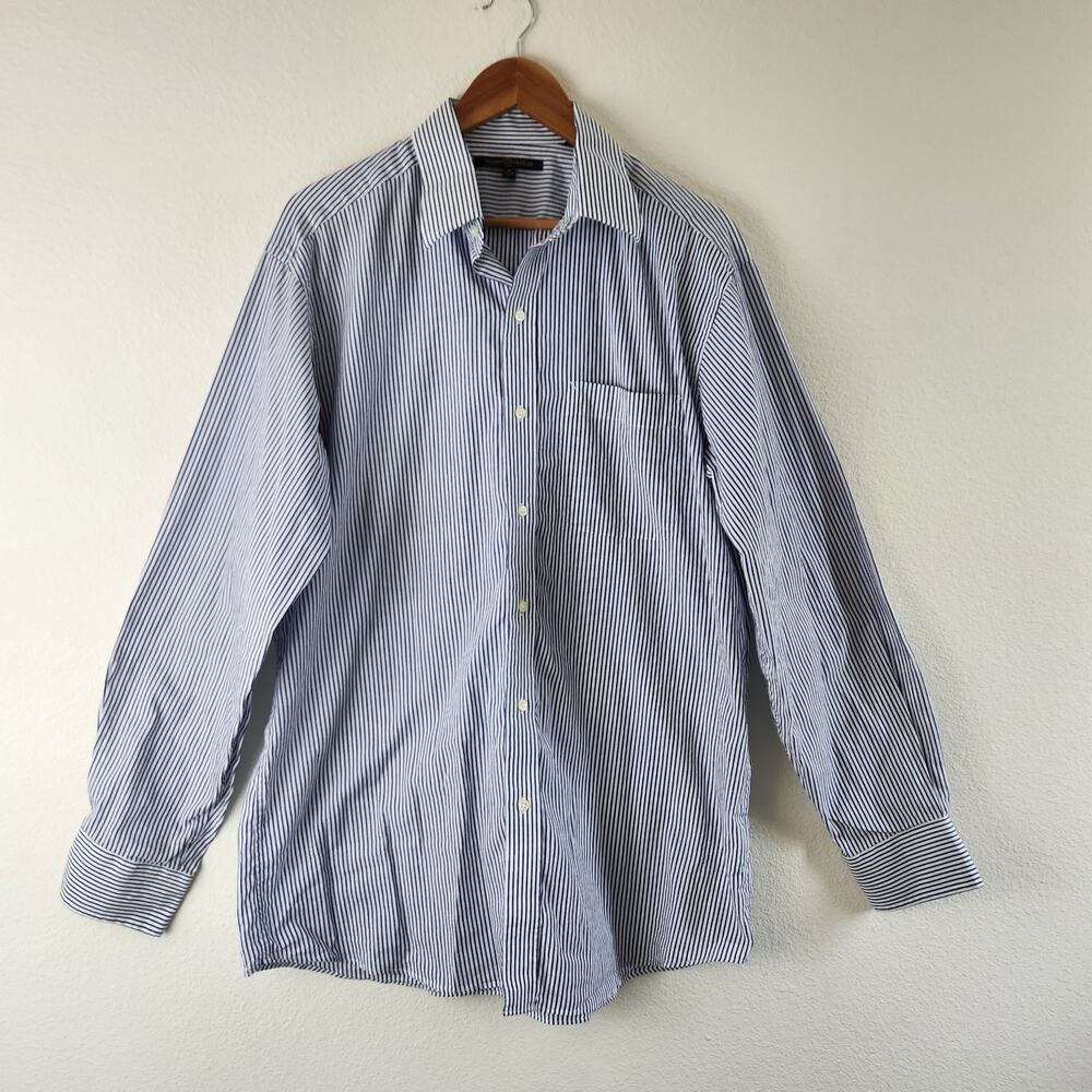 Tommy Hilfiger Men's Size 16 34-35 Large Dress Shirt Blue White Pin Stripes